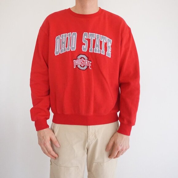 Ohio State Buckeyes Red Embroidered Cotton Blend Trunac Sweater By Coliseum M - Picture 1 of 10